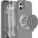 Magnetic for iPhone 16 Case, Compatible with Magsafe, Suction Cup Phone Mount, [2 Screen Protectors][Camera Lens Protector] Silicone Shockproof Protective Slim Phone Cover 6.1", Gray