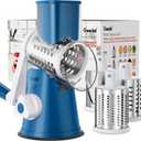 Geedel Rotary Cheese Grater, Kitchen Mandoline Vegetable Slicer with 3 Interchangeable Blades, Easy to Clean Rotary Grater Slicer for Fruit, Vegetables, Nuts (Blue)