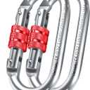 Carabiner Clip  UIAA Certified 25 kN 5620 LB, Large Heavy Duty Carabiners for Climbing: Oval-Shape, Screw Locking Steel Caribeener Clips, Hammocks, Hiking, Camping  Durable & Tested