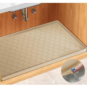 Silicone Under Sink Mat 34" x 19", kitchen Essentials and Gadgets, Shelf liner and Cabinet Protector, Home Organizers and Storage, Waterproof Bathroom Tray (Beige)