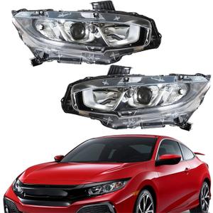 WFLNHB Headlights Assembly Replacement for Honda Civic 2016-2018 (Factory Halogen Type) Projector Headlights Headlamps Driver and Passenger Side