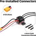 60A Waterproof Brushless ESC, 2-3S LiPo Sensorless Speed Controller for 1/10 RC Car, Truck, Buggy, Truggy, Pre-soldered XT60 & 4.0mm Bullet Connectors, 32-bit MCU - T10 Series