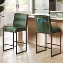 VASAGLE EKHO Collection - Bar Stools Set of 2, Counter Height Stools with Backs, 26.4-Inch Barstools Chairs, Synthetic Leather with Stitching, Mid-Century Modern, Dining Kitchen Island, Forest Green