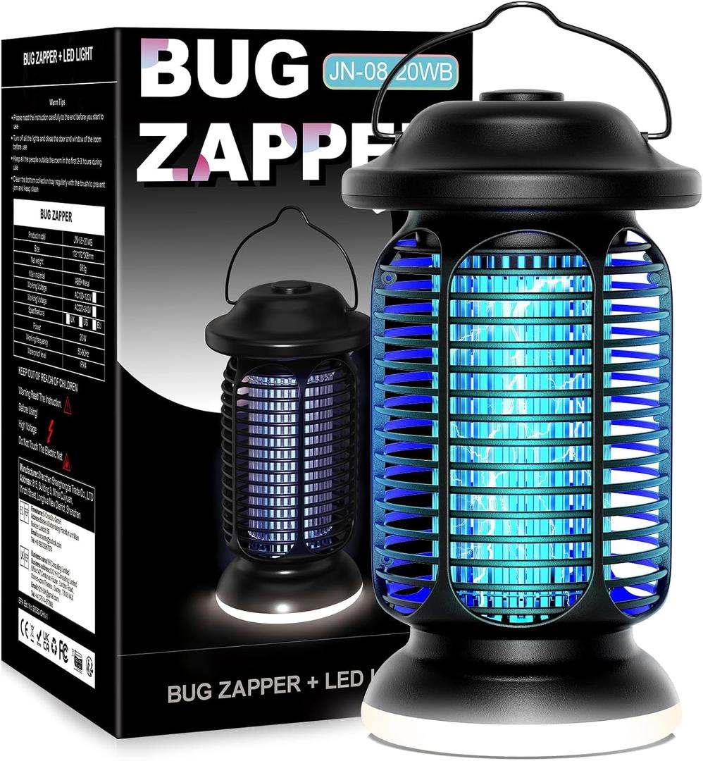 Bug Zapper Outdoor Indoor, Electric Fly Zapper with 2W LED Light, 18W Power & 4000V High-Voltage, Coverage Area of 1/2-1 Acre, Waterproof Mosquito Trap Control for Patio Backyard Garden