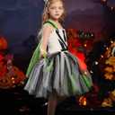 OBEEII Kids Girls Halloween Costume Black White Stripe Tulle Tutu Dress with Headband Set Carnival Fancy Dress (10-12 Years)