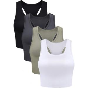 Boao 4 Pieces Basic Crop Tank Tops Sleeveless Racerback Crop Top for Women, Medium
