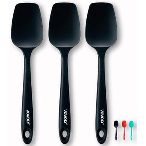 Silicone Spatula Set, High Heat Resistant Rubber Spoon Spatula, Non-Stick Spoonula with Seamless One Piece Design, Flexible Scrapers Baking Mixing Tool,3 Pack, Black