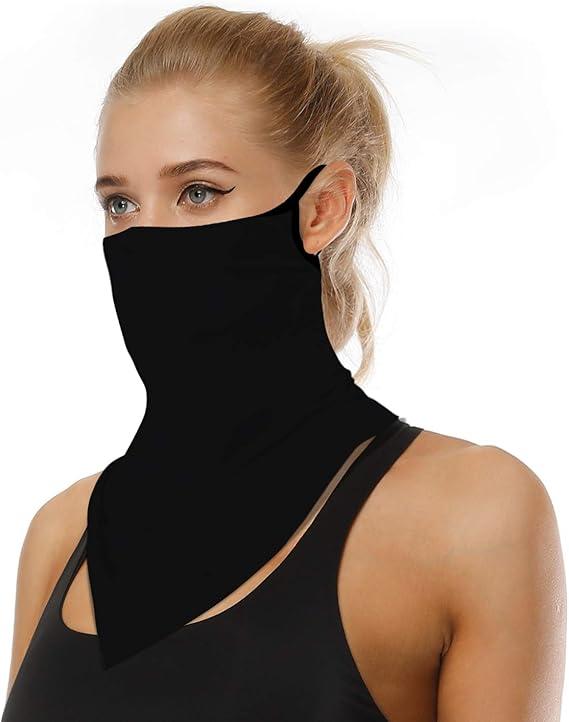 YAYOUREL Solid Black Neck Gaiter Face Mask Covering Bandanas for Men Women Summer UV Face Scarf Mask Cover Ear Loop Hole Triangle Facemask Headwear for Fishing Running Cycling Hiking