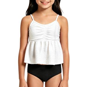 Girls Tankini Swimsuit 2-Piece Tankini Set Adjustable Straps and High Waisted Bathing Suit for Girl 5-12 Year Old