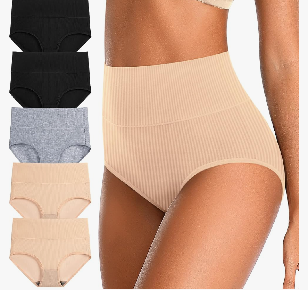 Womens Underwear Full Coverage Panties for Ladies Soft Breathable Cotton Briefs High Waisted Hipster M, L