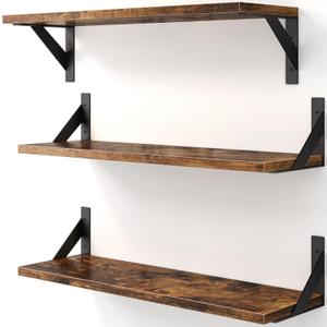 Floating Shelves for Wall, Wall Mount Book Shelf, Hanging Shelves, Wall Bookshelf for Bedroom, Office, Living Room (Rustic Brown, 23 Inches)