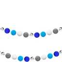 2 Pcs Hanukkah Decorations,Hanukkah Pom Pom Garland Blue Dark Blue Grey White Felt Ball Silver Bead String for Jewish Party Indoor Outdoor Hanging Chanukah Decoration Supplies