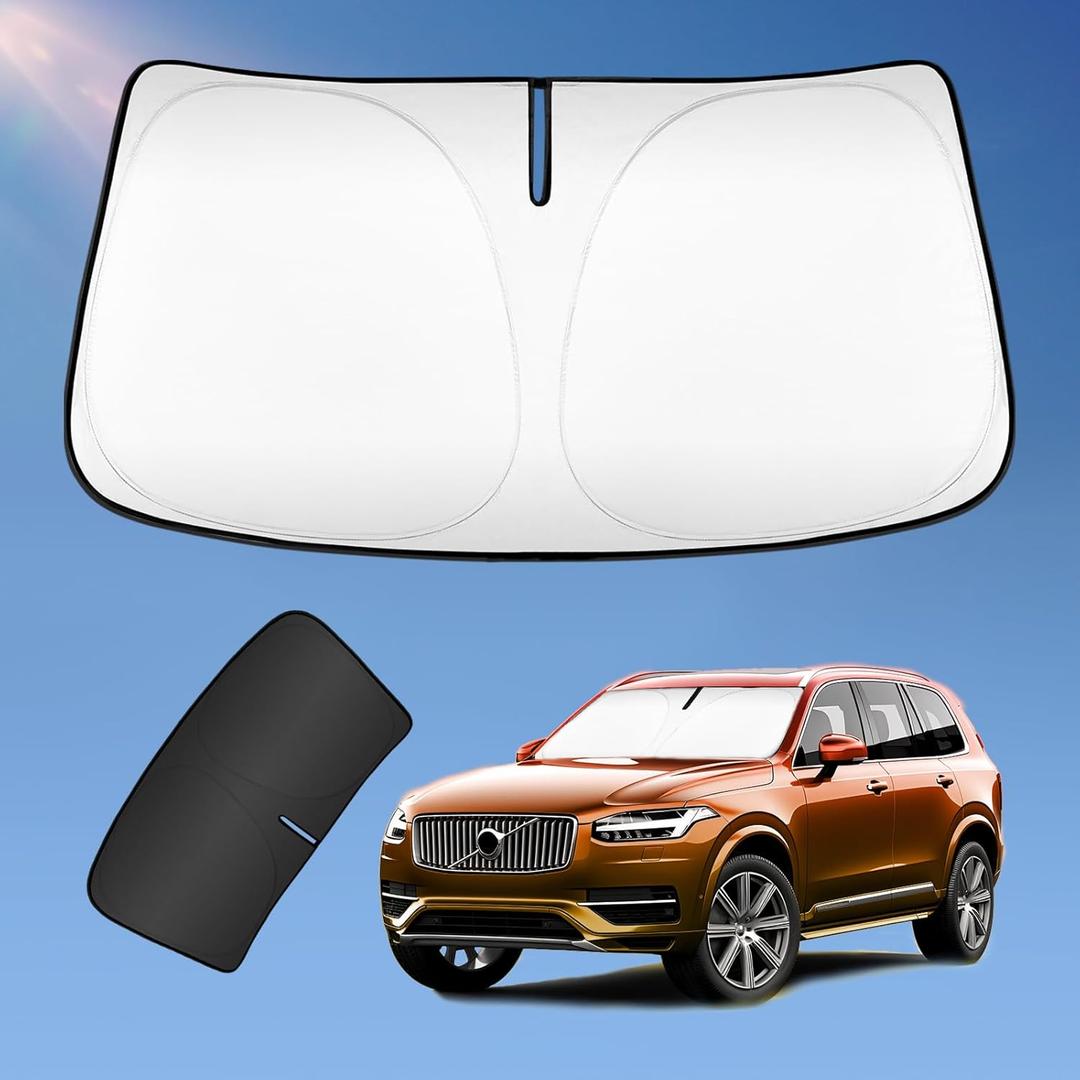 Sun Shade Sunshade for Volvo XC90 2016-2024 2025 2026 Windshield Cover, 2-Layers Sun Shield 240T Silver Sun Visor Foldable Front Window Shade Blocks UV Rays Car Accessories