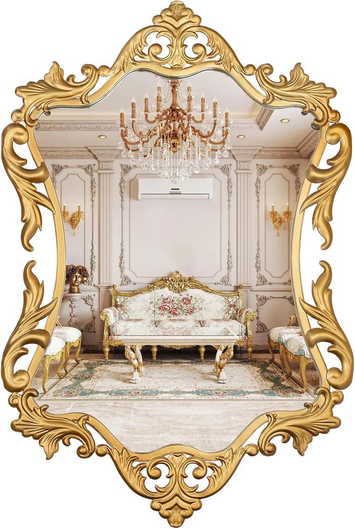 Gold Baroque French Vintage Wall Mirror- 17 * 26.5in Decorative Mirror for Bathroom, Bedroom, Living Room, Hallway Gold Baroque French Vintage Wall Mirror- 17 * 26.5in Decorative Mirror for Bathroom, Bedroom, Living Room, Hallway
