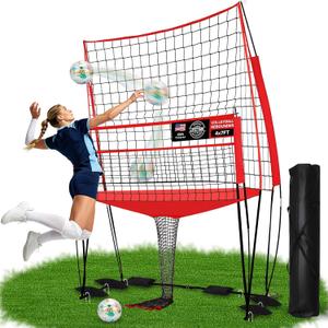 8 x 11 FT Volleyball Training Net System, Height Adjustable Practice Net for Solo Serving, Setting, Passing and Spiking, with Ball, Pump, Carry Bag and 2-Piece Trainer