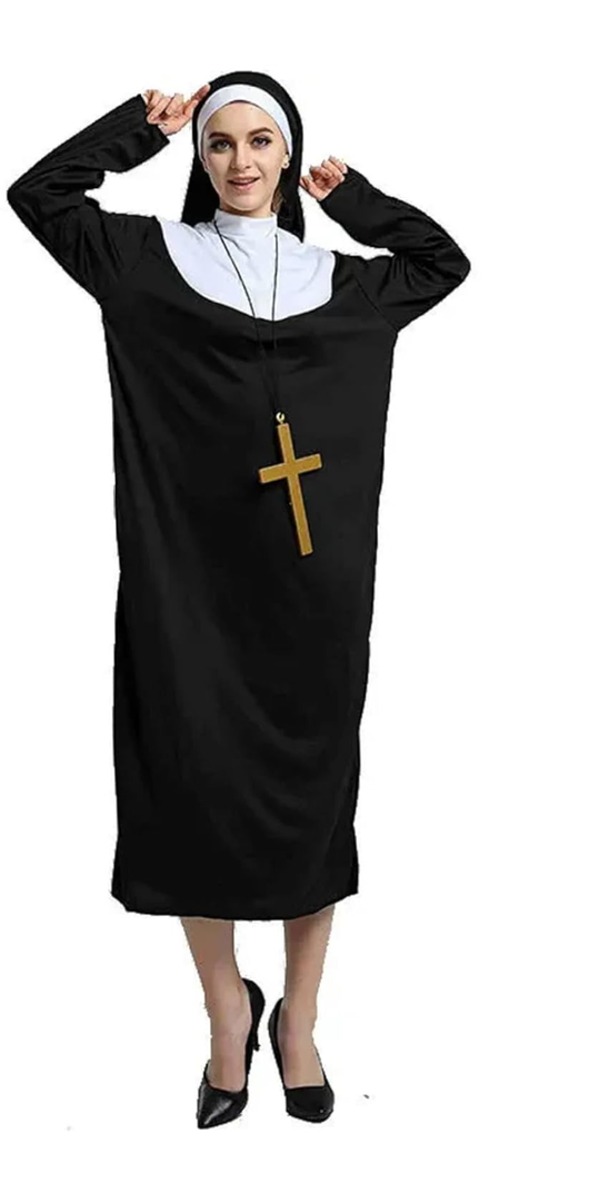 Women's Halloween Nun Costume with Nun Hat & Cross Pendant