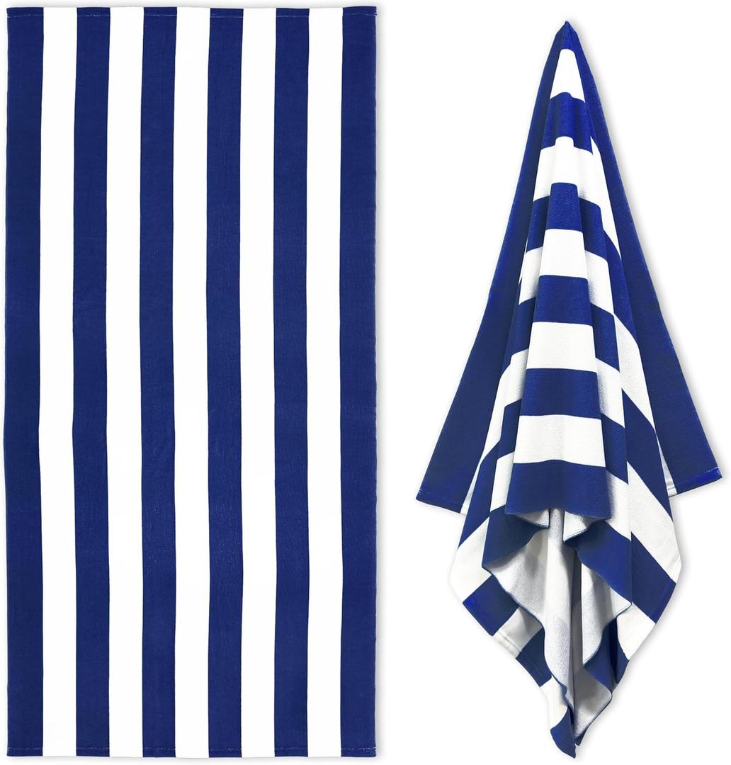 HENBAY Large Oversized Beach Towel - 35 x 70 Inch Microfiber Pool Towel, Navy Striped Quick Dry Cabana Swim Towel
