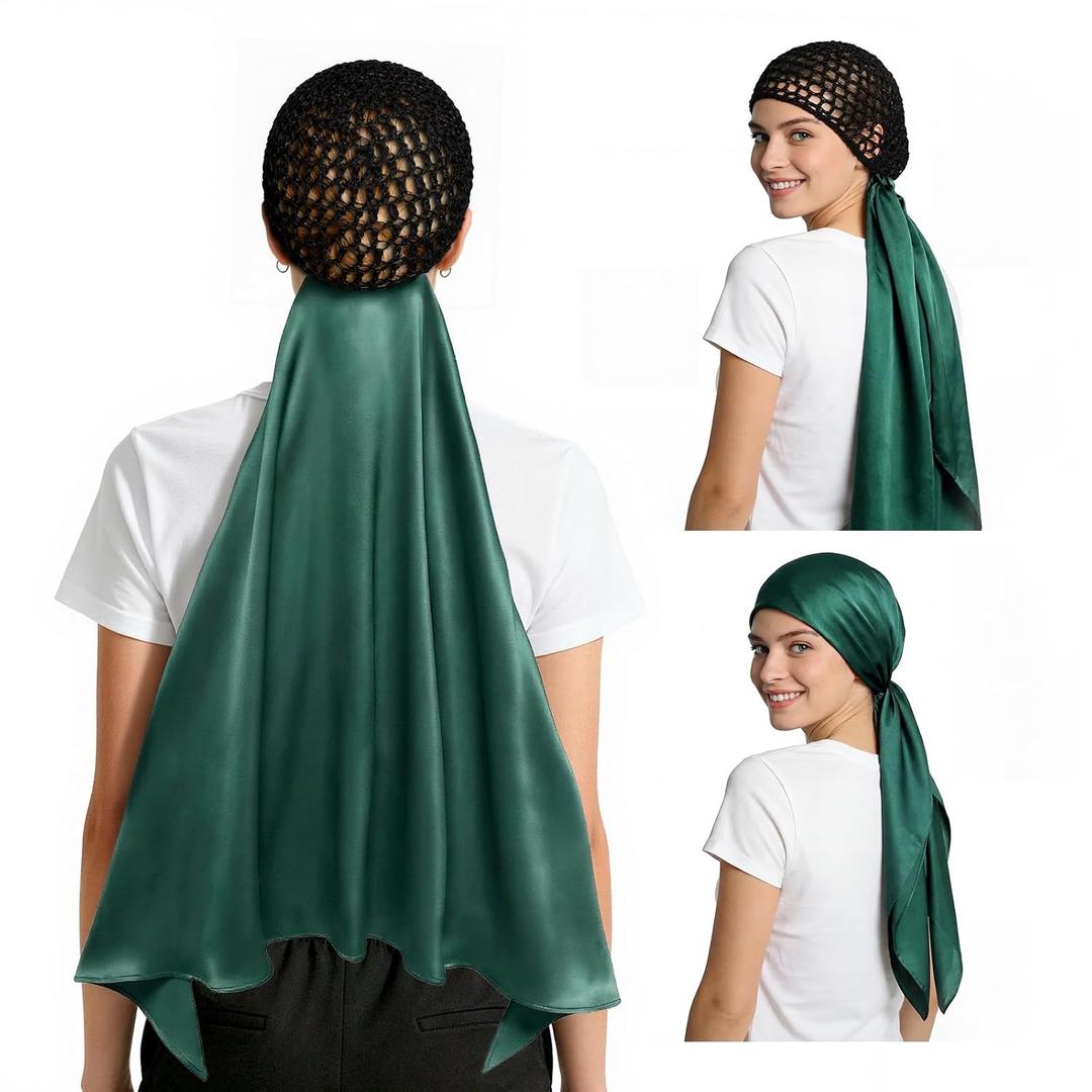 Wrap Cap Hair Net And Scarf, 2 In 1 Heatless Silk Press Wrap, Adjustable Silk Shower Cap For Sleeping, Hair Wraps Net For Women Black Hair Care, Wraps Cap Bonnet Attached,Durag (green)