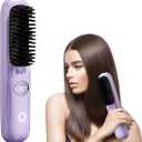 Go Brush, Multifunctional Hair Straightener Brush with 3 Temperature Settings and LCD Display, Portable Straightening Brush for Smooth Hair, Fast Heating Hair Styling Tool for Daily Use (Purple)