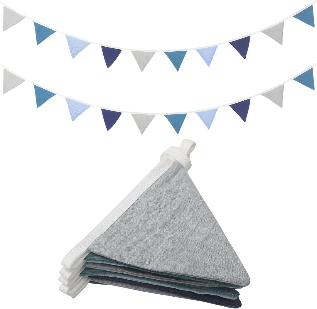 2 x Oudain 2 Pcs Pennant Banner Flags Nursery Garland Triangle Bunting Flags Playroom Wall Decor Banner for Nursery Baby Shower Birthday Boho Wedding Party Event, Each 7.75 ft(Bright Color)