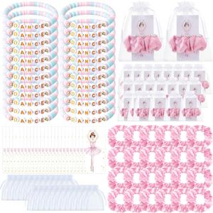 Quelay 24 Sets Ballerina Party Favors Include 24 Pink Hair Scrunchie 24 Dance Clay Bead Bracelet 24 Ballerina Cards Ballet Party Favors for Teacher Student Dance Team Gifts