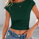 PRETTYGARDEN Women's Ruched Crop Tank Tops 2025 Summer Trendy Cap Sleeve Ribbed Knit Basic Fitted Going Out Tee Shirts (Dark Green,Small)