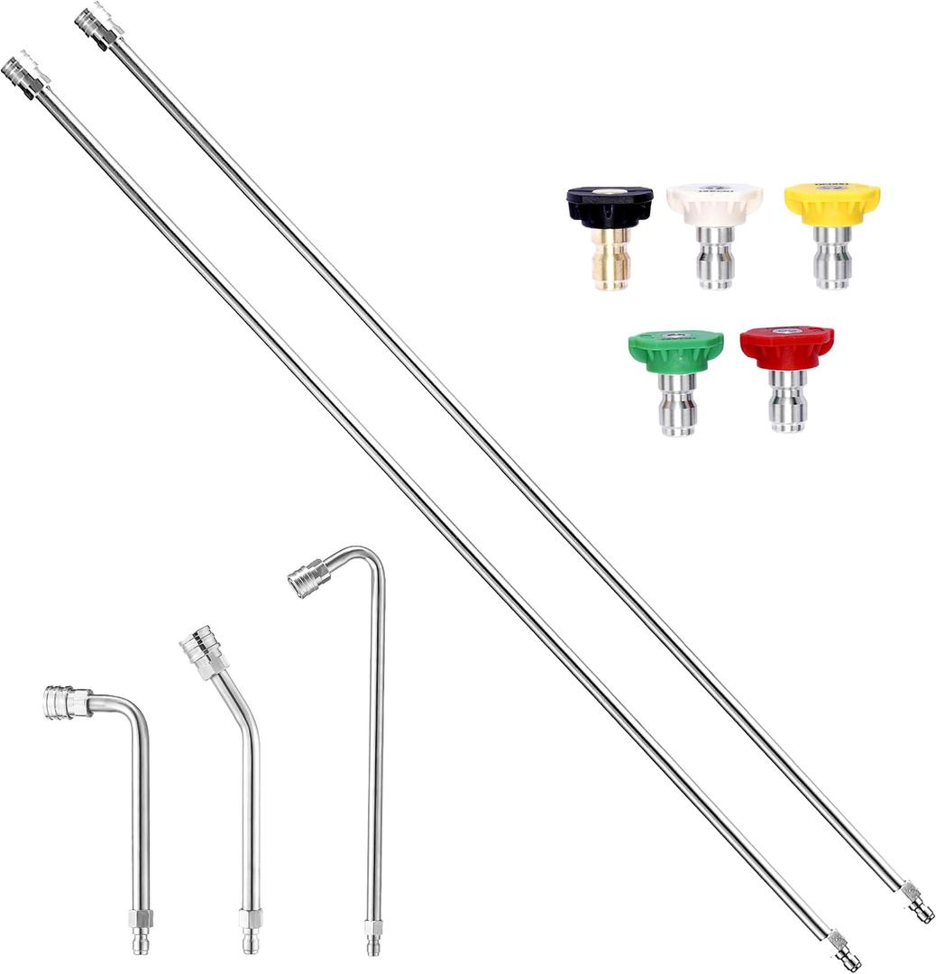 120" Pressure Washer Extension Wand, Power Washer Extension Pole with 5 Nozzle Tips - Pressure Washer Lance Wands 4000 PSI, Curved Gutter Cleaner Attachment, 1/4" Quick Connect for High-Reach