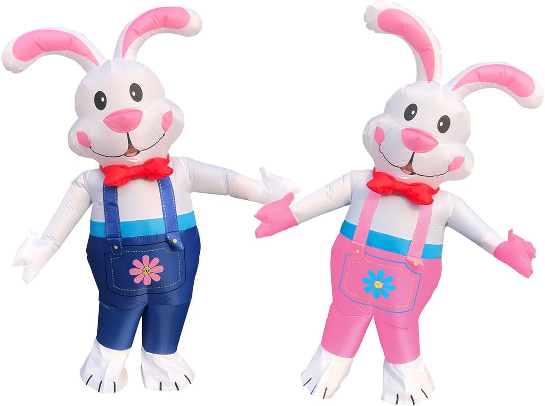 2 Packs Funny Adult Outfit Inflatable Bunny Costume Rabbit Blow-up Costume for Adult/Easter Day/Halloween/Birthday Party/Christmas