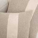 Pack of 2 Oatmeal Boucle Decorative Pillow Cover with Faux Leather Modern Accent Pillow Case 20 x 20 Inch Textured Stripe Cushion Covers for Chair Sofa Bedroom Living Room Home Decor