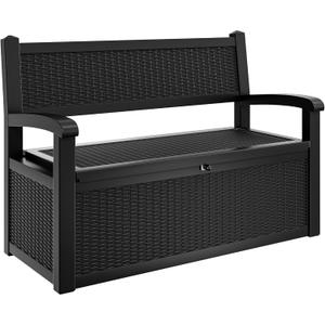 YITAHOME 70 Gallon Storage Bench Deck Box, Lockable Patio Bench, Waterproof Outdoor Pool Deck Storage for Patio Cushions, Garden Tools and Pool Supplies, Black