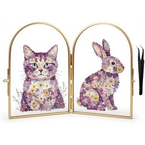 4x6 Floating Double Picture Frame Hinged Folding, Elegant Thin Edge Metal Real Glass Brass Photo Frames for Tabletop Wall Display, Christmas Day Gift Home Decorative Art Cfafts,Vertical, Arched,Gold
