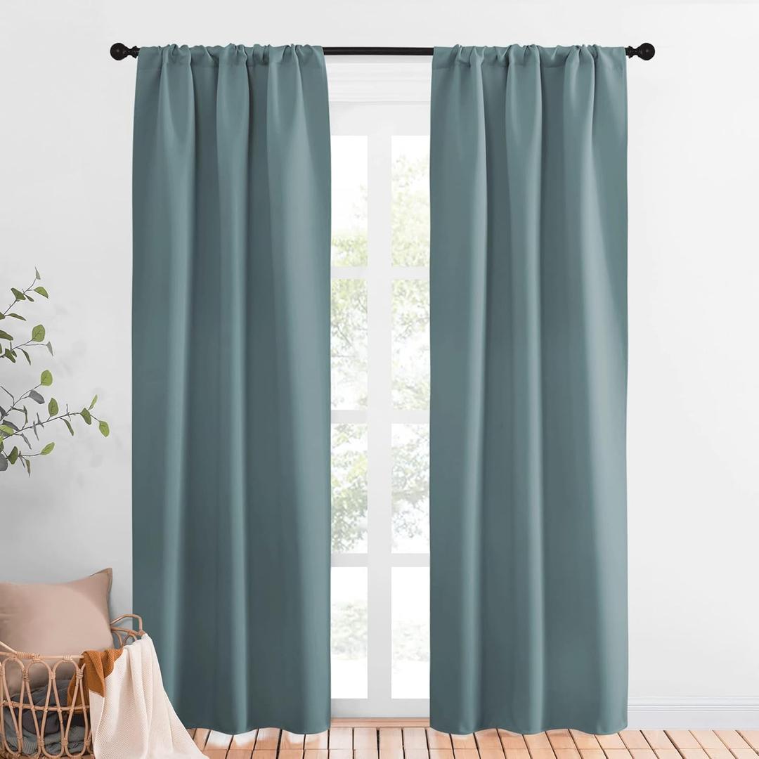 NICETOWN Greyish Blue Blackout Curtains Panels for Window, Thermal Insulated Rod Pocket Blackout Drapes/Draperies for Living Room (2 Panels, W34 x L84 inches) (34"W x 84"L (Pack of 2))