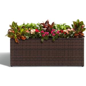 LEWIS&WAYNE Large Rectangular Block Planter Box Handmade Wicker Tall Planters for Outdoor Plants with Removable Liners Modern Planter for Indoor Outdoor Patio Deck - Brown, 36''x12''x16''
