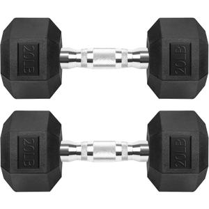 Hex Dumbbells Rubber Coated Cast Iron Hex Black Dumbbell Free Weights for Exercises 20 Pounds/Pair