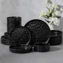E-far 16-Piece Black Plates and Bowls Sets with Pasta Bowls - Stoneware Dinnerware Set for 4, Modern Ribbed Matte Black Kitchen Dishes, Microwave & Dishwasher Safe