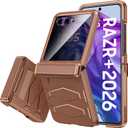 Vizvera for Motorola Razr+(Plus) 2026 Case with Hinge Cover,Built-in Privacy Screen Protector Shockproof All-Inclusive Smartphone Cover Wireless Charging for Motorola Razr+(Plus) 2026(Desert Gold)