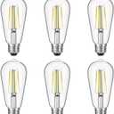 Gozelux Vintage LED Edison Bulbs, 6W, Equivalent 60W, High Brightness Daylight 5000K, ST58 Antique LED Filament Bulbs with 90+ CRI, E26 Medium Base, Dimmable, Clear Glass, Pack of 6