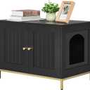 Homhedy 28.3" L Cat Litter Box Enclosure with Metal Frame, Black and Gold