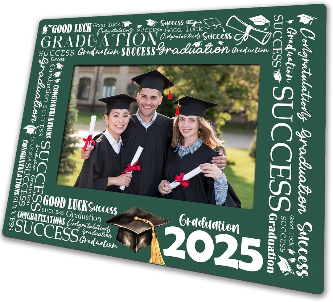 2 x Graduation Wooden Picture Frame With Iron-Good Luck To You-Wood Photo Frame For Graduation 2025, Gifts For High School Graduate University Graduate Display On Table Top, Desk, 4 X 6 Inch Photo(Green)