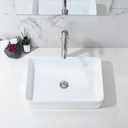 20 Inch Bathroom Sink Above Counter, 20x14 Inch Modern White Vessel Sink Rectangular Porcelain Ceramic Countertop Hand Wash Vessel Vanity Sink Art Basin