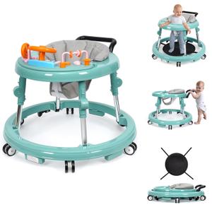 Music and Lights Baby Walker Foldable with 9 Adjustable Heights, Baby Walker with Wheels Portable, Infant Toddler Walker for Baby Boy Girls 6-18 Months (Green)