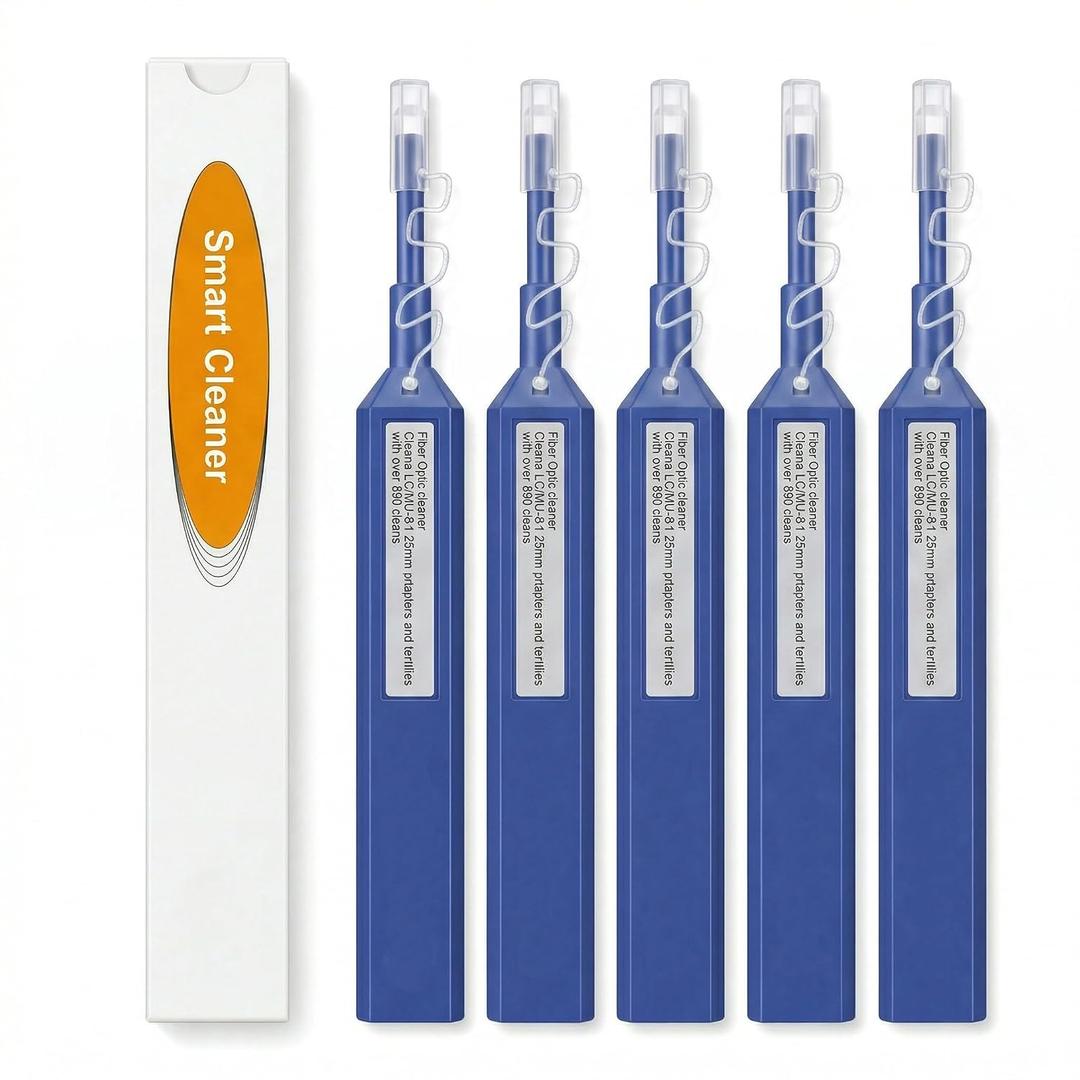 Fiber Optic One-Click Cleaner Pen, Push-Type Connector End Face Cleaning Tool, Up to 800 Uses, Anti-Static Design for LC or SC/FC/ST Connectors (5, LC/MU)