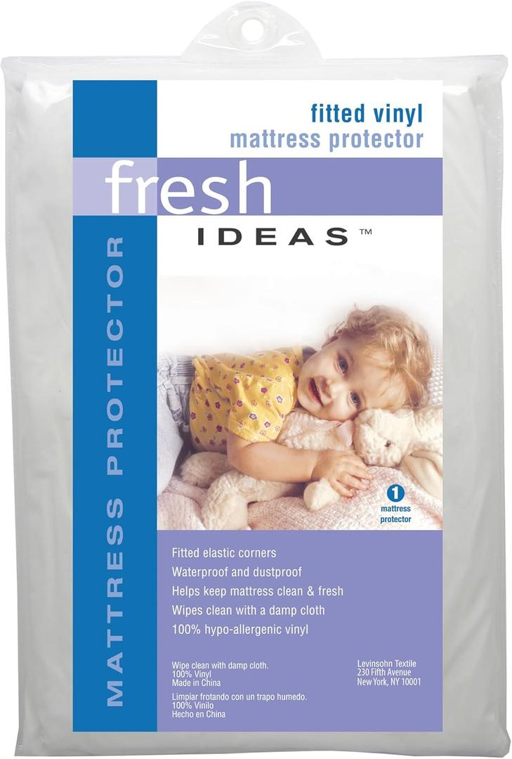 Fresh Ideas Fitted Vinyl Mattress Protector, Waterproof, Hypoallergenic, 14" Pockets, King