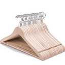 Nature Smile 20 Pack Unfinished Natural Solid Wooden Clothes Hangers Wood Suit Coat Jacket Hanger with Extra Smoothly Cut Notches and Bar - 360°Stronger Rotatable Hook