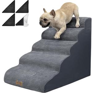5-Step Dog Stairs for 23 Inch High Beds & 20-30 Inch Couch Bed, Non-Slip Balanced Indoor Pet Ramp Stairs for Small Old Large Dogs Cats to Get on Bed 30D