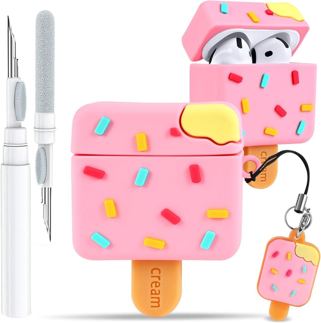 Boaretiu for Airpods 4th Case - with Keychain and Cleaner Kit for AirPods 4th Generation Case (2024) Ice Cream Cute Kawaii Funny 3D Soft Silicone Fun Cool for Girls Women Teens for Air pods 4 Cover