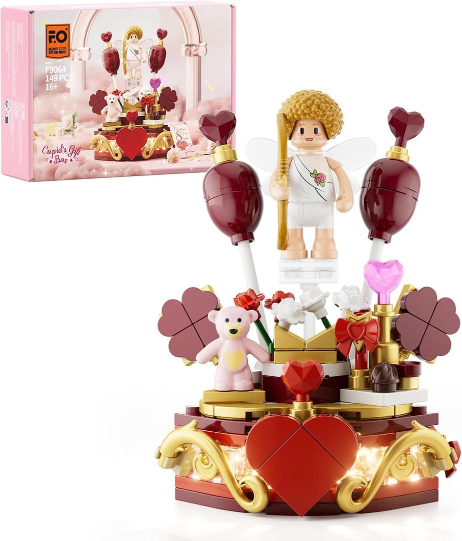 FUNWHOLE Cupid's Gift Box Lighting Building Bricks Set - Mother's Day Love Decoration Minifigure for Romantic Collection Toy Building Kit 149 Pcs for Adults & Teens