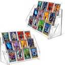2 Pack 3-Tier Greeting Card Display Stand  Clear Vertical Riser Shelf Rack Holder for Trading Baseball Basketball Sports Graded Game Cards