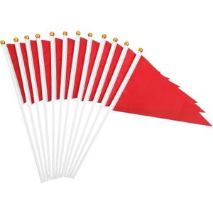 12Pack Small Flags with 12 Inch Plastic Pole - Red Flags 5x8 Inch Mini Triangle Red Flag for DIY Blank Hand Held Flag for Parade Party Decoration