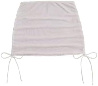 Falainetee Women's Drawstring Solid Mesh Sheer Summer Bikini Cover Up Skirt Off-White, S